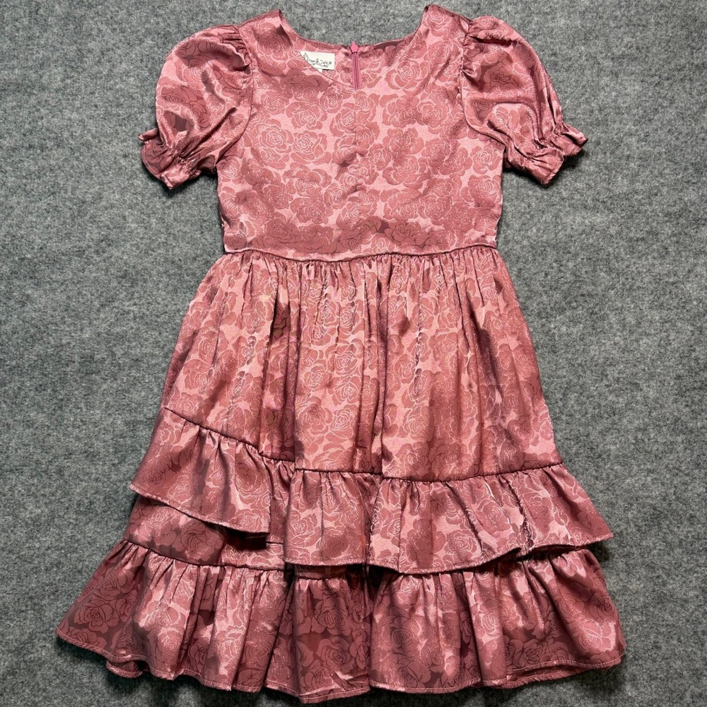 PIPPA & JULIE Girls Pink Rose Jacquard Tiered Ruffle Party Dress Size 10